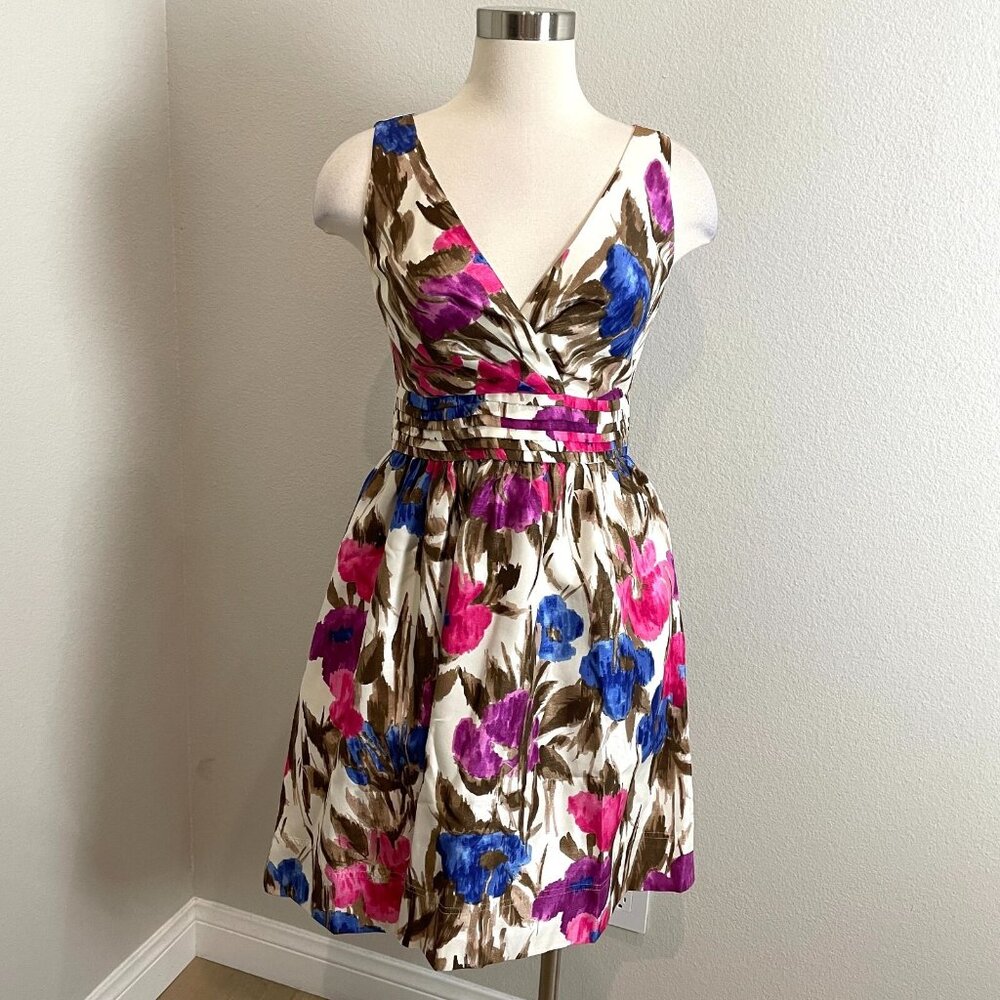 Eliza J Womens 2 Floral V Neck Fit and Flare Dress Sleeveless With Pockets